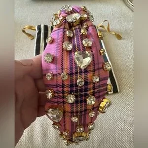 Lele Sadoughi Pink Plaid Crystal Headband Lele Sadoughi Embellished Knotted Plaid Headband | Neiman Marcus main image 2
